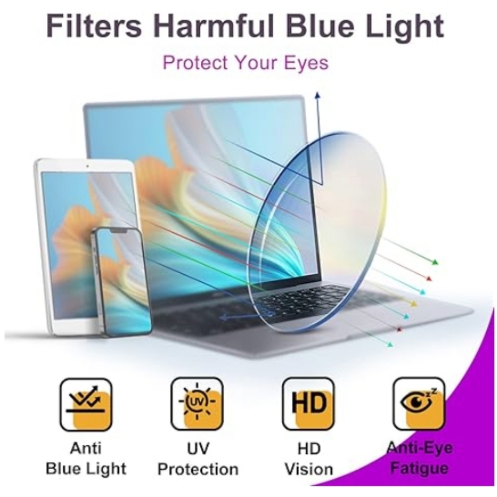 Oversized Square Blue Light Blocking Glasses Computer Blue Frame Eyewear - Picture 6 of 9